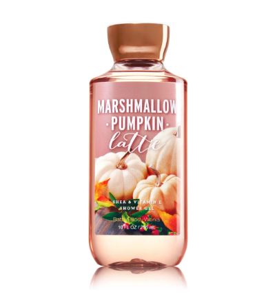 Bath & Body Works Marshmallow Pumpkin Latte Shea & Vitamin E Shower Gel 295ml. เจลอาบน้ำกลิ่นหอมติดกายนานตลอดวัน เนื้อเจลเข้มข้นบำรุงผิวให้รู้สึกชุ่มชื่นตั้งแต่ครั้งแรกที่ใช้เลยค่ะ กลิ่นหอมเหมือนขนมมาสเมโล่ ออกครีมนมวนิลลา หอมน่ากินมาก