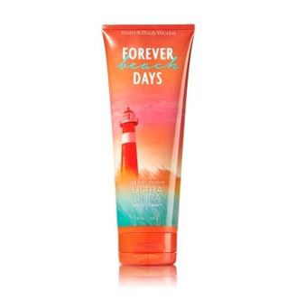 Bath & Body Works Forever Beach Days 24 Hour Moisture Ultra Shea Body Cream 226g. ครีมบำรุงผิวสุดเข้มข้น เติมความชุ่มชื่นให้กับผิวที่ต้องการการบำรุงเป็นพิเศษอีกทั้งมีกลิ่นหอมสะอาดๆ คล้ายกลิ่นคอนตอนสดชื่น ผสมกับกลิ่นดอกไม้หอมเขตร้อน กลิ่นสด