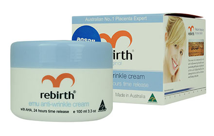 Rebirth Emu Anti-Wrinkle Cream With AHA 24 Hours Time Release 100ml ครีมบำรุงผิวช่วงเวลากลางคืนนำเข้าจากออสเตรเลีย ด้วยสารสกัดจากอีมู ออยล์ ช่วยลดเลือนริ้วรอยต่างๆ ให้จางลง อุดมไปด้วยสารสกัดจากกรดผลไม้(AHA) ผลัดเซลล์ผิวเก่า เผยผิว