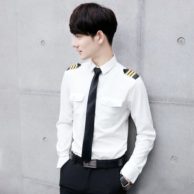 ++พร้อมส่ง++เสื้อสจ๊วตแขนยาว+เนคไทดำ เสื้อนักบิน เครื่องแบบนักบิน