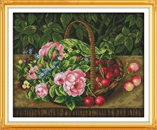 Flower and cherry basket (ไม่พิมพ์/พิมพ์ลาย)