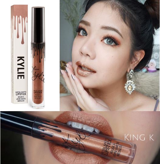 *พร้อมส่ง*Kylie Metal Matte Lipstick - King K ขนาด 3.00 ml. ลิปแมทท์เมทัลตัวใหม่ล่าสุดจากไคลี่ สีสวย เม็ดสีแน่น สีจะเป็นเหลือบทองๆ ดูหรูหรา ดู Luxury สุดๆ ลิปตัวนี้พิเศษตรงที่เนื้อลิปแมทแต่ไม่แห้งนะคะ เนื้อสีเข้มข้น มีความวาวาเหลือบสวยกำลังดี ดูดี หรูหรา 