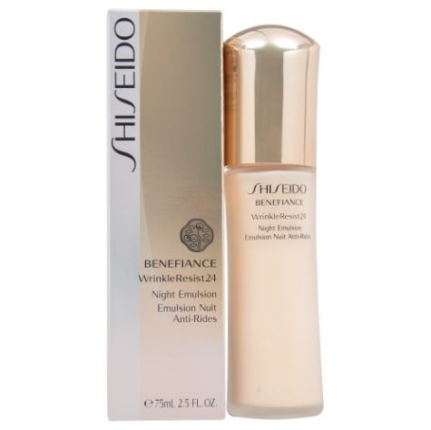 Shiseido Benefiance Wrinkle Resist 24 Night Emulsion 75ml. มอยส์เจอไรเซอร์สำหรับกลางคืน มีส่วนผสมของ Hyperricum Extract ช่วยฟื้นบำรุงผิวให้แลดูเรียบเนียน พร้อมซ่อมแซมผิวแม้ขณะนอนหลับ เพื่อตื่นรับวันใหม่ด้วยผิวที่สดใสแลดูมีชีวิตชีวา ช่วยลดเลือน