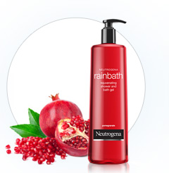 Neutrogena Rainbath Rejuvenating Shower and Bath Pomegranate 16 fl.oz (463ml.) สีแดง นูโทรจีน่า เรนบาร์ธ เจลอาบน้ำกลิ่นหอมสดชื่นจากทับทิม ช่วยให้คุณสดชื่นมีชีวิตชีวาหลังการอาบน้ำ ทำความสะอาดผิวได้อย่างล้ำลึก โดยปราศจากสิ่งตกค้าง ผิวของคุณจะเกล