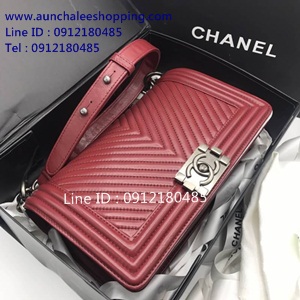 Chanal boy chevron original leather size 25 cm งานสวยเหมือนแท้มากที่สุด 