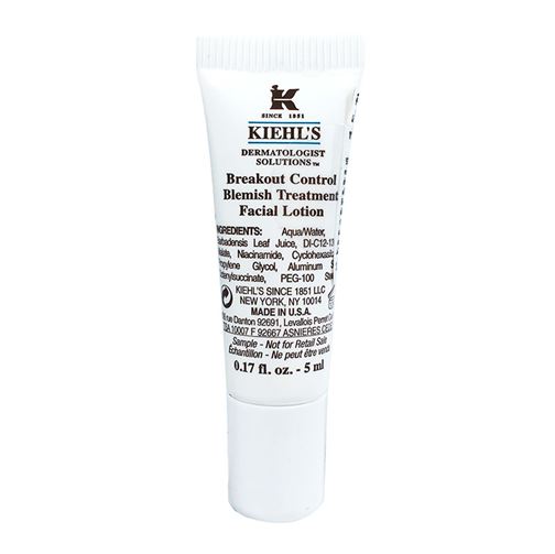 Kiehl's Breakout Control Blemish Treatment Facial Lotion ขนาดทดลอง 5ml. โลชั่นบำรุงผิวเพื่อลดการเกิดสิวและรอยสิว ลดการเกิดสิวใหม่ พร้อมทั้งช่วยลดรอบสิว เพื่อผิวที่เรียบเนียนขึ้น ด้วยส่วนผสมของ Salicylic Acid 1.5% และ วิตามินบี 3%