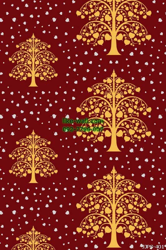 วอลเปเปอร์ลายต้นโพธิ์เงิน โพธิ์ทอง สีแดง