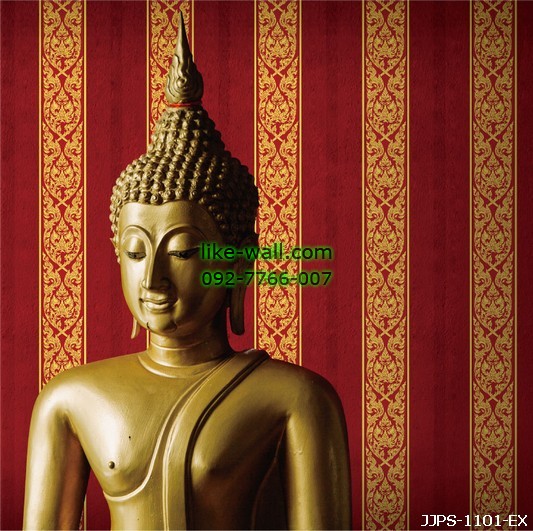 ตัวอย่างติดตั้งวอลเปเปอร์ลายกนกไขว้ช่อหางโต สีแดง