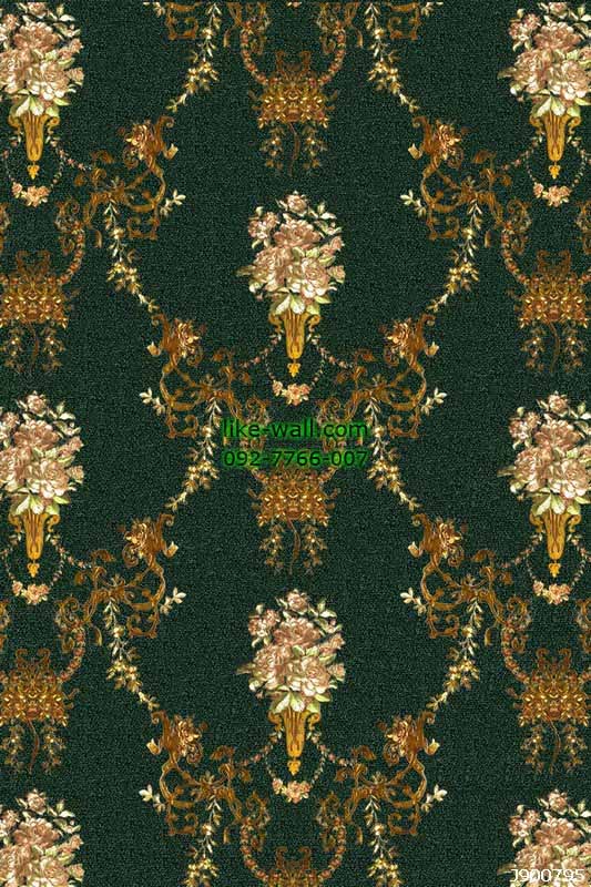 วอลเปเปอร์ลายช่อดอกไม้ สีเขียว