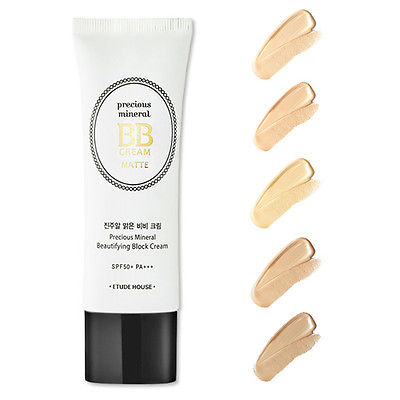 **พร้อมส่ง**Etude House Precious Mineral BB Cream Matte SPF50+/PA+++ 45g. บีบีครีมสำหรับสาวหน้ามันโดยเฉพาะ เนื้อบางเบาแต่ปกปิด เนื้อแมทช่วยควบคุมความมัน ไม่หมองระหว่างวัน ให้ผิวดูสว่างสดใสตลอดวัน กันแดด 50เท่า ใบหน้าสดใสตลอดทั้งวัน