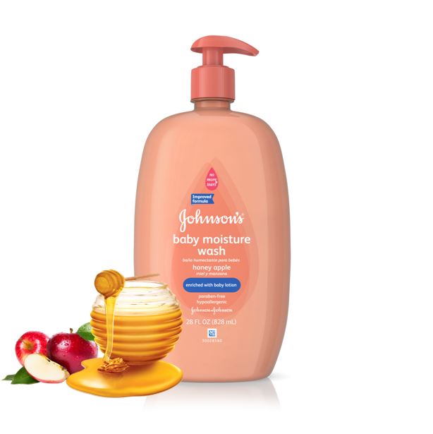 Johnson's Baby Honey Apple Moisture Wash 828ml. (28 Fl OZ.) ครีมอาบน้ำเด็กสูตรน้ำผึ้งแอปเปิ้ลช่วยทำความสะอาดผิวได้อย่างหมดจด พร้อมทั้งบำรุงเหมือนทาโลชั่นในขั้นตอนเดียว ช่วยกักเก็บความชุ่มชื่น มีวิตามินซี และสารต้านอนุมูลอิสระ ช่วยในการเสร