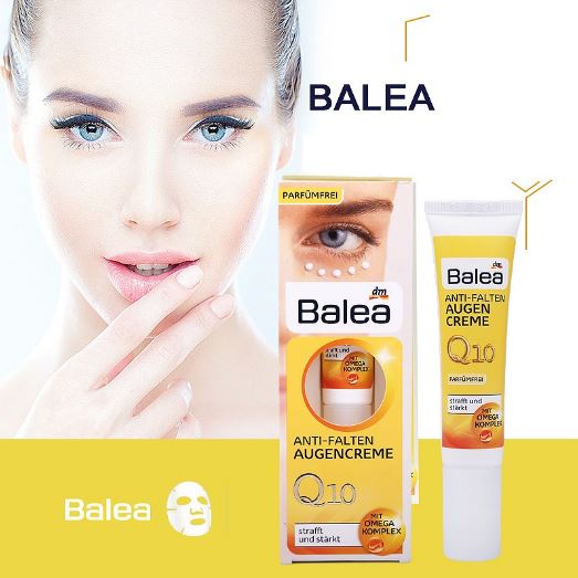 Balea Q10 Anti-Wrinkle Eye Cream with Omega-complex 15ml. ครีมบำรุงรอบดวงตาสูตรเข้มข้น ช่วยบำรุงฟื้นฟูปกป้องผิวรอบดวงตาให้ชุ่มชื้น นุ่มนวล เพิ่มความยืดหยุ่นให้ผิวกระชับขึ้น และลดเลือนริ้วรอยร่องลึกให้ดูตื้นขึ้นอย่างสังเกตได้ปราศจากน้ำหอมใช้ได้