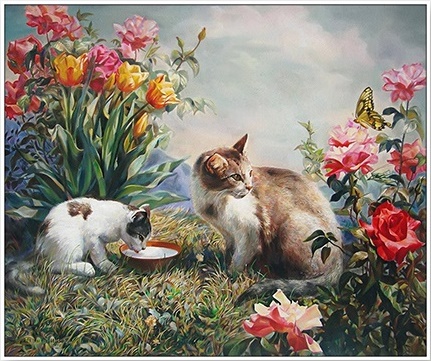 Cat and flower (พิมพ์ลาย)