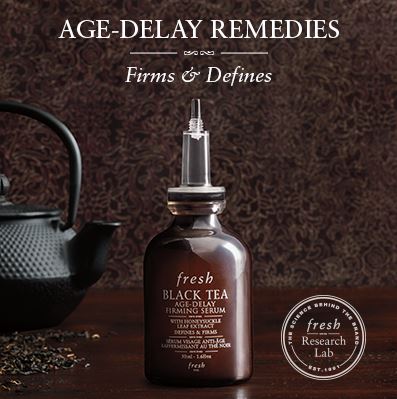 Fresh Black Tea Age-Delay Firming Serum 50ml. เซรั่มชาดำต่อต้านริ้วรอยแห่งวัย ช่วยลดเส้นริ้วรอยเล็กๆและริ้วรอยลึกบนใบหน้า มอบสัมผัสผิวที่เรียบเนียนขึ้น พร้อมทั้งให้ผลลัพธ์ ของผิวที่แน่นกระชับแลดูเปล่งประกาย