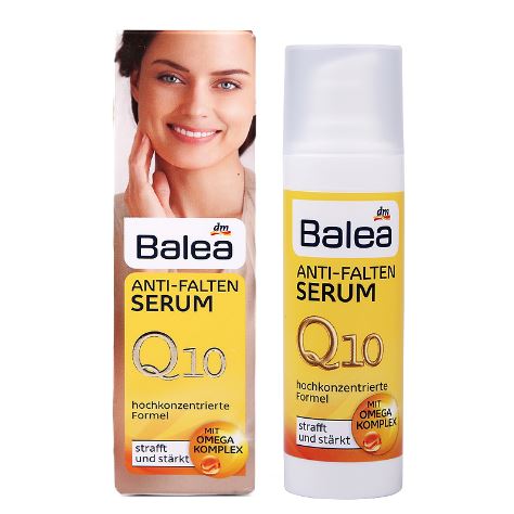 Balea Q10 Anti-Wrinkle Serum with Omega-Complex  30ml. เซรั่มบำรุงหน้าสำหรับอายุ 35-45ปี ของแท้ 100% จากเยอรมัน ช่วยบำรุงฟื้นฟูปกป้องผิวให้ชุ่มชื่น นุ่มนวล เพิ่มความยืดหยุ่นให้ผิว และลดเลือนริ้วร้อยร่องลึกให้ดูตื้นขึ้นอย่างสังเกตได้ 