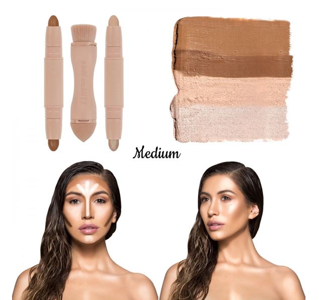 **ส่งฟรี EMS**Kylie KKW Beauty Creme Contour & Highlight Kit # Medium เซ็ตคอนทัวร์ไฮไลท์หน้าเป๊ะปังสไตล์สาว Kardashian เน้นไปทางงานผิวและโครงหน้าพุ่งปัง มีเฉดสีหลากหลายที่ครอบคลุมไปสำหรับสาวไทยเรา ไม่มีหน้าเทาแน่นอน สติ๊กแปรงเบลนด์ดิ้ง 2 หัวที่มีทั้งฟ