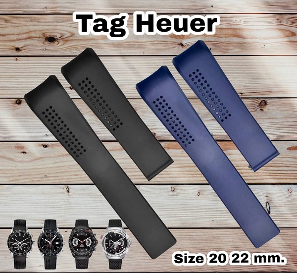 20 & 22 mm. สายนาฬิกา แบบสายยางซิลิโคน สีดำ / น้ำเงิน (เฉพาะสาย) สำหรับ Tag Heuer