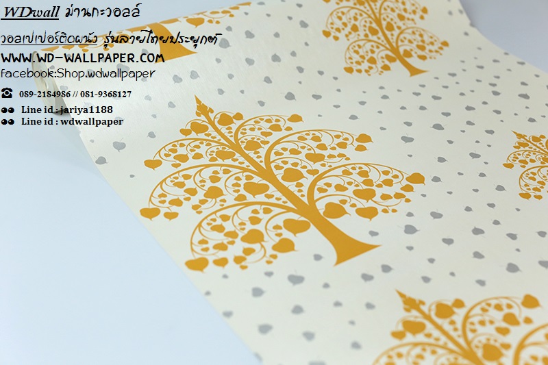 wd2 wallpaperติดผนัง ลายไทย ลายเทพนม ลายกนก วอลล์ตกแต่งห้องพระ