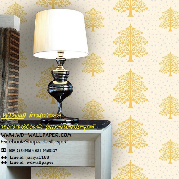 wd2 wallpaperติดผนัง ลายไทย ลายเทพนม ลายกนก วอลล์ตกแต่งห้องพระ