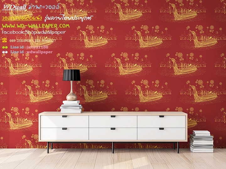 wd2 wallpaperติดผนัง ลายไทย ลายเทพนม ลายกนก วอลล์ตกแต่งห้องพระ