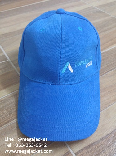 หมวกแก๊ป ผ้าพีช(ผ้าคอตตอน/เกรดพรีเมียม) สีฟ้า navarang asset co.ltd พร้อมปักโลโก้  สั่งทำหมวกปัก รับทำหมวกพรีเมียม รับทำหมวกปัก รับทำหมวกสกรีน โทร 093-632-6441