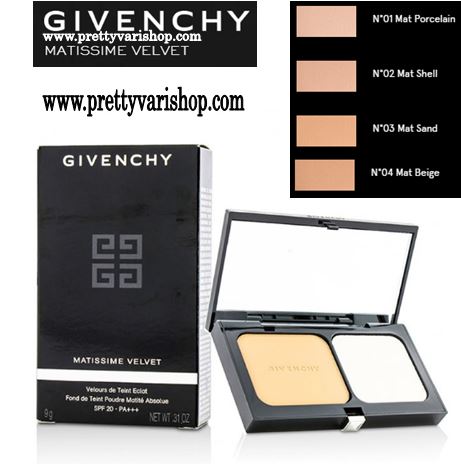 Givenchy Matissime Velvet Radiant Mat Powder Foundation SPF 20+ PA+++ 9g. แป้งผสมรองพื้นเนื้อแมท ไม่มันวาว เนื้อแป้งบางเบา ให้ผิวสัมผัสที่มีความเนียนนุ่ม โปร่งสบายผิว และให้สีที่เป็นธรรมชาติ 