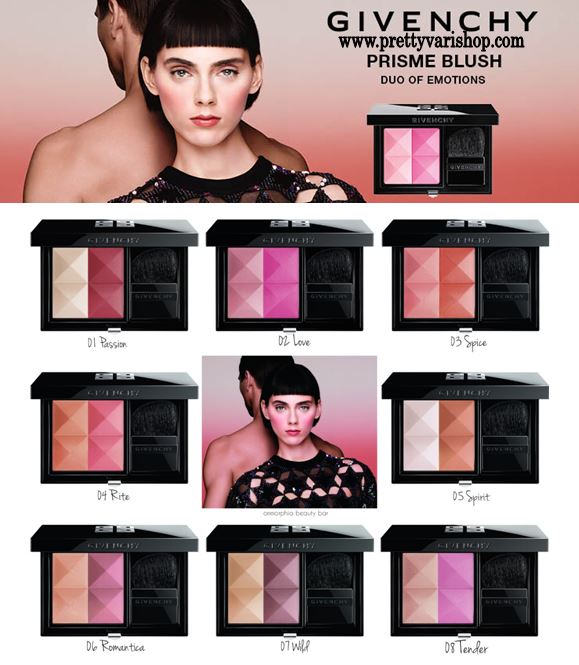 Givenchy Prisme Blush Powder Blush Duo 6.5g. บลัชออนที่มาในตลับรูปทรงปริซึมสะดุดตา มอบเนื้อสัมผัสบางเบาและง่ายต่อการปัด ด้วยลักษณะแปรงที่เรียบง่าย แต่ละตลับบรรจุไว้ด้วยสีสัน 2 เฉด ถูกเลือกสรรอย่างพิถีพิถันว่าเข้ากันได้ดี