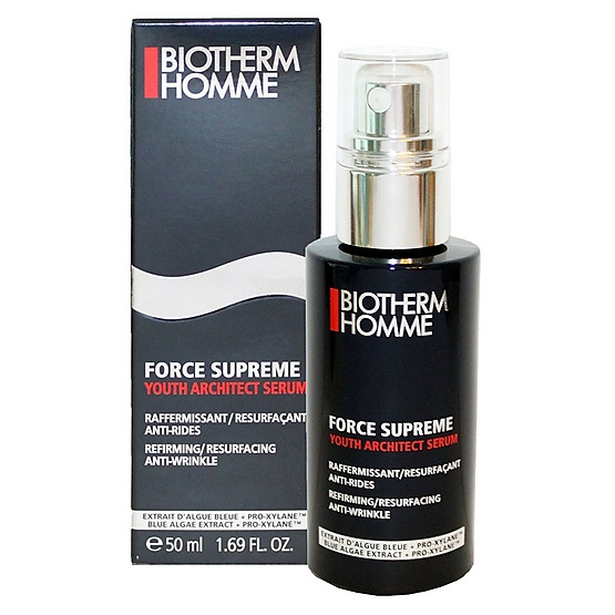 BIOTHERM HOMME Force Supreme Youth Architect Serum 50 ml. เซรั่มลดเลือนริ้วรอยสำหรับผู้ชาย พัฒนาและออกแบบมาเพื่อชายหนุ่มที่กังวลกับปัญหาผิวหย่อนคล้อย ทรุดโทรม และมีริ้วรอย ด้วยส่วนผสมสำคัญอย่าง Life Plankton ช่วยปรับสภาพผิว คืนความแข็งแรง และย