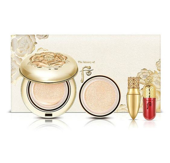 **พร้อมส่ง**The History Of Whoo 2017 Gongjinhyang Mi Luxury Golden Cushion Special Set (Limited) เซ็ทคุชชั่นพร้อมรีฟิล+ลิปสติกและลิปกรอส สวยคุ้มมากๆ ด้วยคุชชั่นที่มีคุณสมบัติชะลอวัย (ANTI-AGING) สำหรับผู้หญิงในช่วงวัยทอง ช่วยปกปิดรอยฝ่า กระ และจุดด่างดำต่