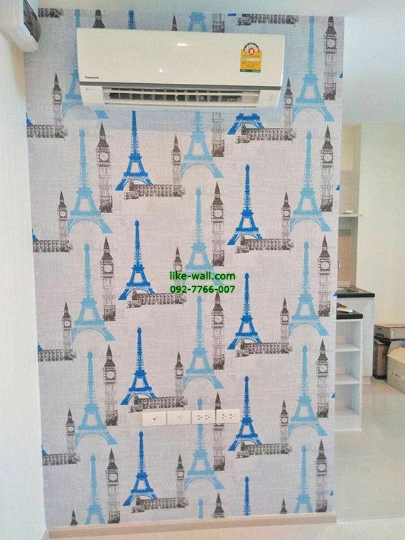 ผลงานตัวอย่างติดวอลเปเปอร์ ลายหอไอเฟล คอนโดaspire เอราวัณ