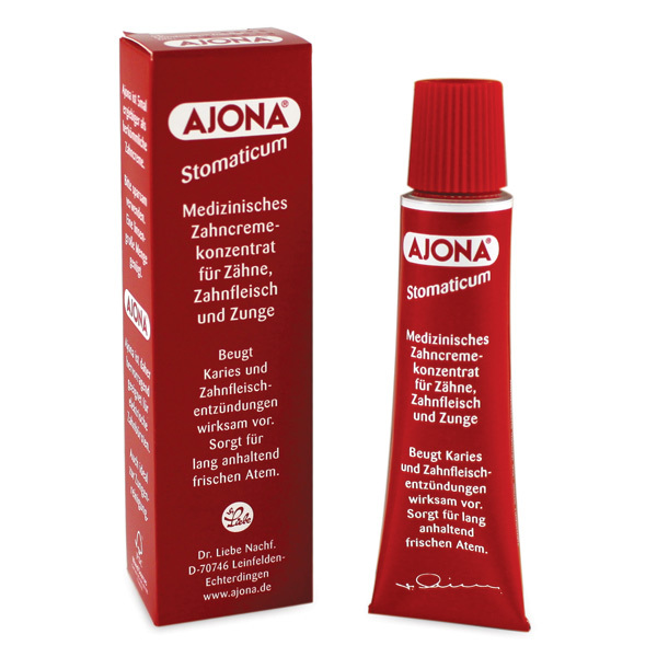 Ajona Stomaticum Concentrate for Toothpaste 25ml. ยาสีฟันอโจน่า นำเข้าจากเยอรมัน สุดยอดเข้มข้น ประสิทธิภาพสูง สามารถทำลายแบคทีเรียในช่องปากได้ 99% ในเวลาเพียง 10 วินาทีเท่านั้น ทำลายล้างแบคทีเรีย คราบพลัค คราบชากาแฟ บุหรี่ เพื่อปากสะอาดและลมหายใ