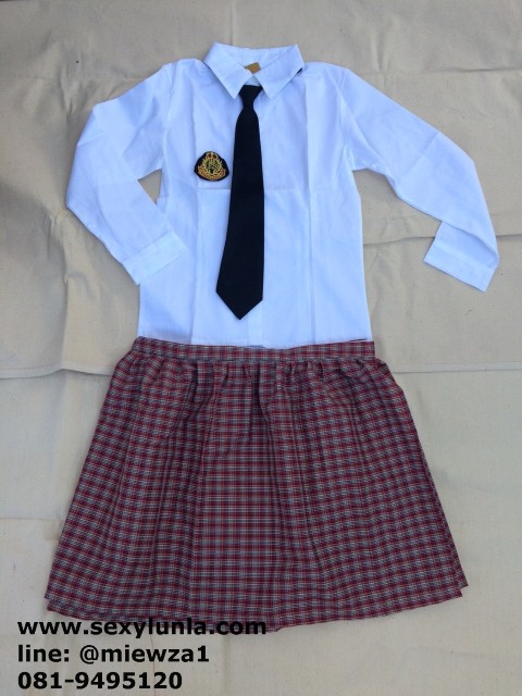 B++พร้อมส่ง++ชุดนักเรียนญี่ปุ่นไซต์ใหญ่แขนยาวเนคไทสีดำ กระโปรงลายสก๊อตสีแดง