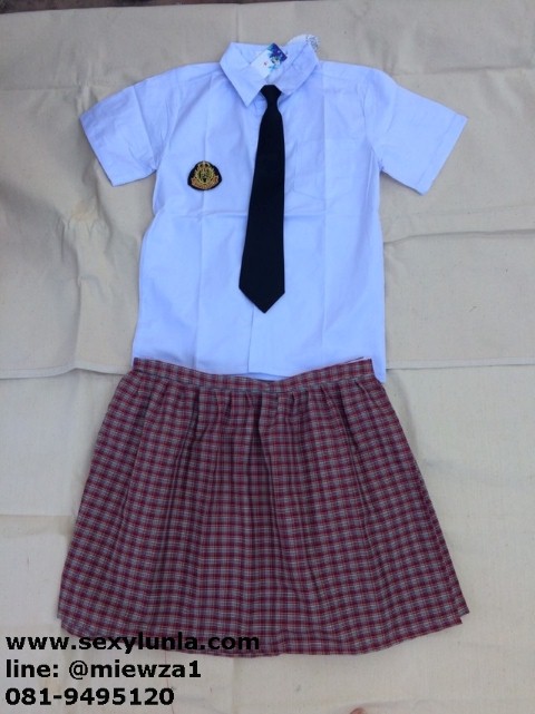 B++พร้อมส่ง++ชุดนักเรียนญี่ปุ่นไซต์ใหญ่เนคไทสีดำ+กระโปรงลายสก๊อตสีแดง