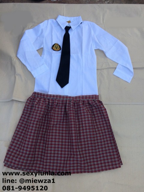 ++พร้อมส่ง++ชุดนักเรียนญี่ปุ่นไซต์ใหญ่แขนยาวเนคไทสีดำ กระโปรงลายสก๊อตสีแดง
