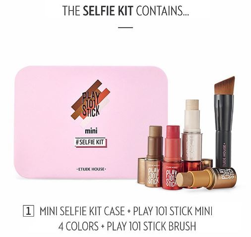 **พร้อมส่ง**Etude House Play 101 Stick Mini Selfie Kit (5 Items) เซ็ทตัวใหม่ล่าสุด แค่ปาดๆ หน้าสวยง๊ายง่าย ด้วยเฟซสติ๊กสีสวยจากอิทูดี้ พร้อมแปรงขนนุ่ม และกล่องแสนน่ารัก ตกแต่งกล่องเองด้วยสติ๊กเกอร์สวยๆในแบบตัวคุณเอง กล่องเดียวแต่งได้ครบ พร้อมเซลฟี่สวยๆ อว