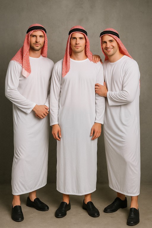 ++พร้อมส่ง++ชุดอาหรับชายสีขาวสง่างาม ชุดชีค ชุดเจ้าชายอาหรับ ชุดเศรษฐีน้ำมัน ผ้าโพกศีรษะสีแดงลายตาราง ชุดสุลต่าน