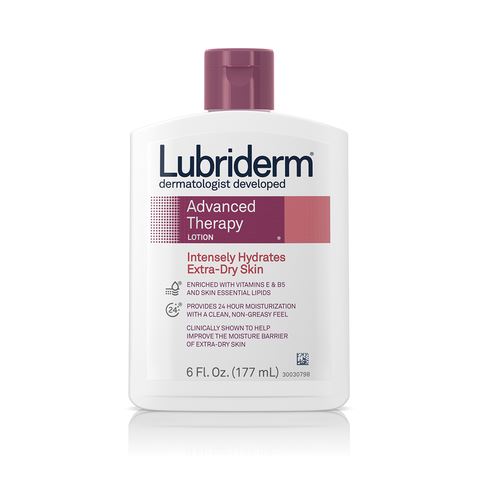 Lubriderm Advanced Therapy Lotion For Extra-Dry Skin ขนาดพกพา 177ml. โลชั่นช่วยบำรุงผิวที่แห้งมาก ให้นุ่มชุ่มชื้น สำหรับผิวบอบบางแพ้ง่าย จากอเมริกา ช่วยบำรุงผิวที่แห้งมากๆ ให้กลับมานุ่มชุ่มชื้น ไม่แห้งแตกลอกขุย โดยไม่ทิ้งความมันส่วนเกินไว้บนผิว