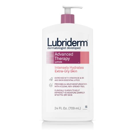 Lubriderm Advanced Therapy Lotion For Extra-Dry Skin 709ml. โลชั่นช่วยบำรุงผิวที่แห้งมาก ให้นุ่มชุ่มชื้น สำหรับผิวบอบบางแพ้ง่าย จากอเมริกา ช่วยบำรุงผิวที่แห้งมากๆ ให้กลับมานุ่มชุ่มชื้น ไม่แห้งแตกลอกขุย โดยไม่ทิ้งความมันส่วนเกินไว้บนผิว