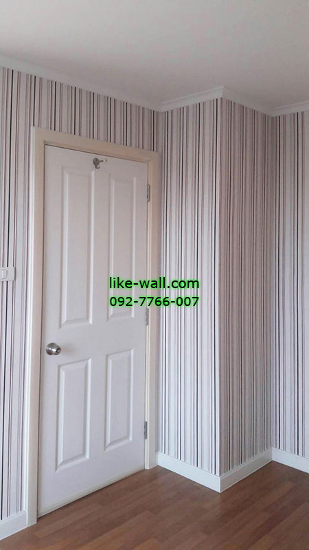 ผลงานติดวอลเปเปอร์ลายเส้น ห้องนอน คอนโดลุมพินี พระราม3