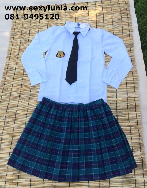 ++คลิกดูไซต์++ชุดนักเรียนญี่ปุ่นไซต์ใหญ่แขนยาว เนคไทสีดำ+กระโปรงลายสก๊อตสีเขียว