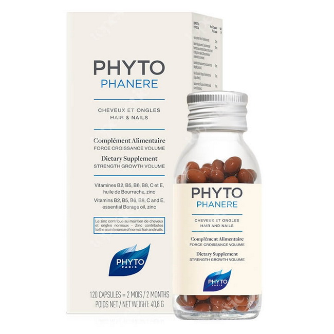 Phyto Paris Phytophanere Strength Growth Volume Hair and Nails 120 Capsules วิตามินช่วยบำรุงเส้นผมและเล็บ จากประเทศฝรั่งเศส บำรุงผมและเล็บให้แข็งแรง ซึ่งเรียกได้ว่าเยียวยาและบำรุงอย่างล้ำลึก ทำให้คุณมีสุขภาพผมที่ดี แบบมีวอลลุ่ม ดูเงางาม ลดการข