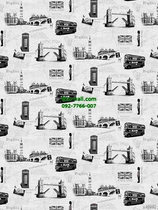 วอลเปเปอร์ลายหอนาฬิกา ประเทศอังกฤษ สีเทาดำ