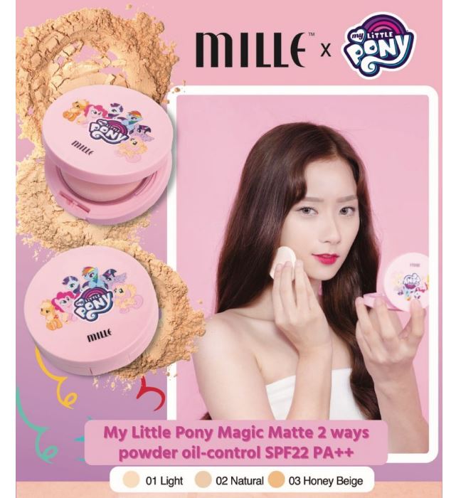 **พร้อมส่ง**Mille My Little Pony Magic Matte 2ways powder Oil-Control SPF22 PA++ แป้งโพนี่ จากมิลเล่ย์แป้งผสมรองพื้นระดับพรีเมี่ยมคุณภาพสูงจากประเทศเกาหลี กันนํ้า กันเหงื่อและกันแดด SPF22 PA++ พร้อมสารบำรุงจากวิตามิน C และ E ช่วยลดเลือนและปกปิดริ้วรอย จุด