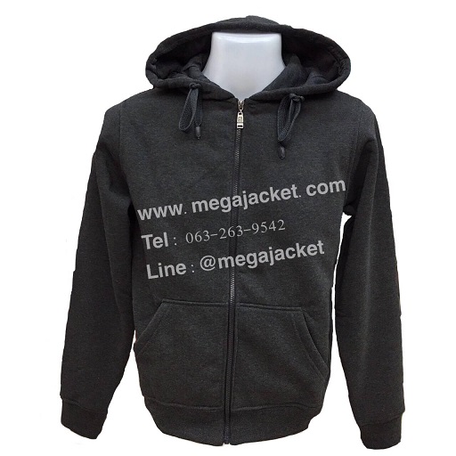 ขายส่งแจ็ตเก็ตมีหมวก สีเทาเข้ม Jacket hood ผ้าคอตตอลวูล นุ่มสบาย สีเทาเข้ม 093-632-6441