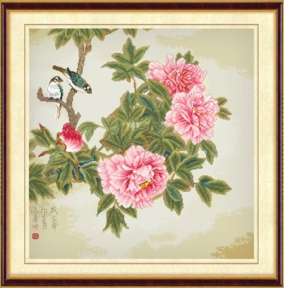 Birds and Peony (พิมพ์ลาย)