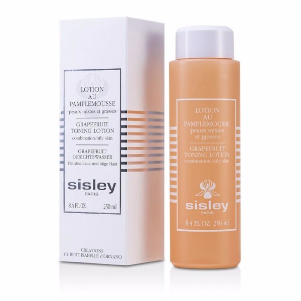 Sisley Grapefruit Toning Lotion 250ml.  เกรปฟรุตโทนนิ่งโลชั่น โทนนิ่งโลชั่นปรับสภาพผิวหลังล้างหน้า สำหรับผิวผสมถึงผิวมัน สูตรพืชพรรณเกรปฟรุต ช่วยเสริมการทำความสะอาดผิวให้หมดจดยิ่งขึ้น พร้อมคงสมดุลสดชื่น รูขุมขนแลดูกระชับ เหมาะสำหรับผิวผสมถึงผิ