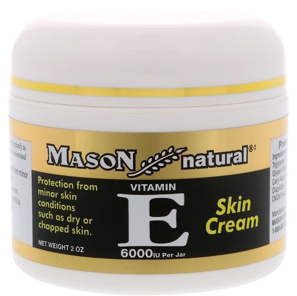 Mason Natural Vitamin E Skin Cream 57 g. เมสัน วิตามินอี สกินครีม ครีมบำรุงผิวหน้าวิตามินอีเข้มข้น 6,000 มล.เหมาะสำหรับผิวแห้ง ขาดความชุ่มชื่น มีริ้วรอย บำรุงลึกล้ำถึงชั้นผิวให้ผิวอิ่มฟู ชุ่มชื่น เรียบเนียนน่าสัมผัส และช่วยปกป้องผิวจากมลภาวะภา