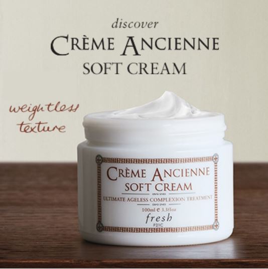 Fresh Creme Ancienne Soft Cream 100ml. ครีมบำรุงผิวที่มอบเนื้อผลิตภัณฑ์อันเนียนนุ่มและบางเบา มอบคุณค่าการฟื้นบำรุงผิวอันเข้มข้นได้เฉกเช่นเดียวกันกับ ผลิตภัณฑ์ เครีย อองเซีย สูตรดั้งเดิม ด้วยเนื้อครีมแบบใหม่ที่นุ่มนวลดุจดังกำมะหยี่ สามารถซึมซาบ