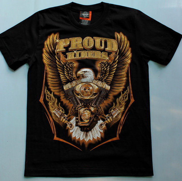 rock eagle เสื้อยืดสีดำ แนวบิ๊คไบ้ค์ ไบ้ค์เกอร์ ผ้าคอตตอน สกรีน นกอินทรีย์สีทอง S M L