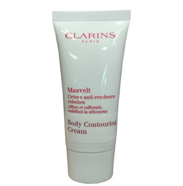 Clarins Body Contouring Cream ขนาดทดลอง 30 ml. ครีมกระชับสัดส่วน ด้วยส่วนผสมจากไผ่ ดอกป็อปปี้ กาแฟอีน เข้าสลายและชะลอการเกิดไขมันส่วนเกินที่ลดยาก บริเวณส่วนต่าง ๆ ของร่างกาย หน้าท้อง ต้นแขน ต้นขา สะโพก ให้กระชับ เรียบเนียน